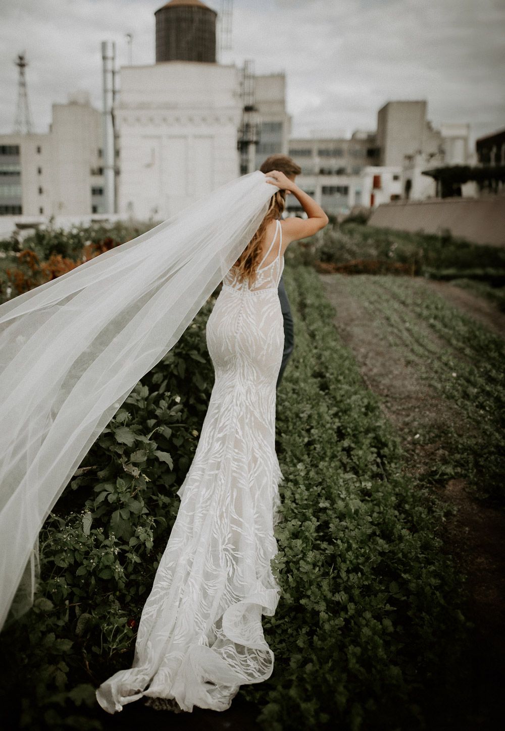 Bride at brooklyn grange on wedding day