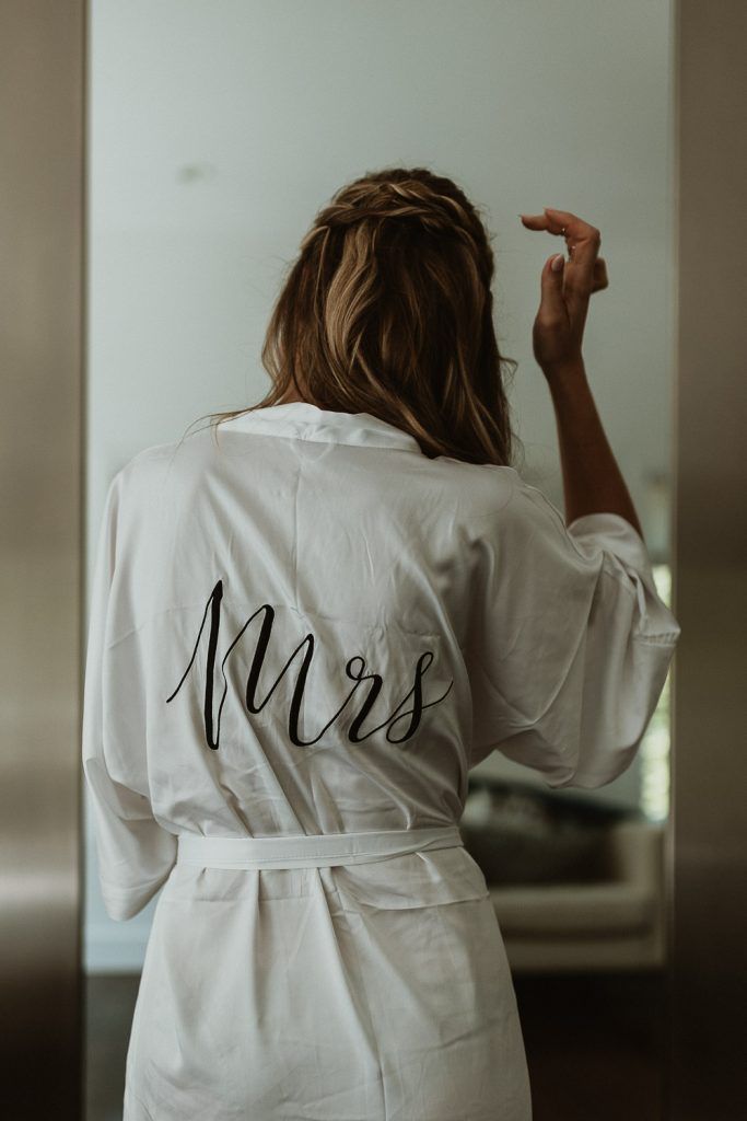 Bride getting ready before backyard wedding in the hamptons