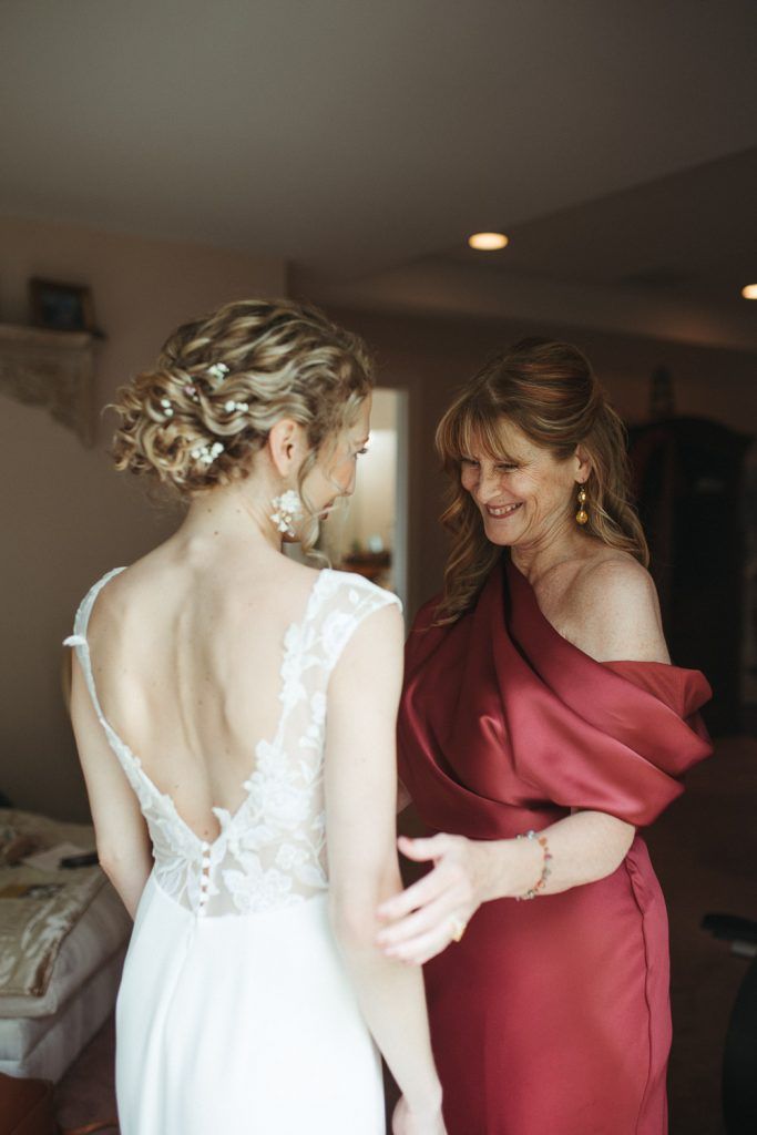Bride getting ready before hudson valley wedding
