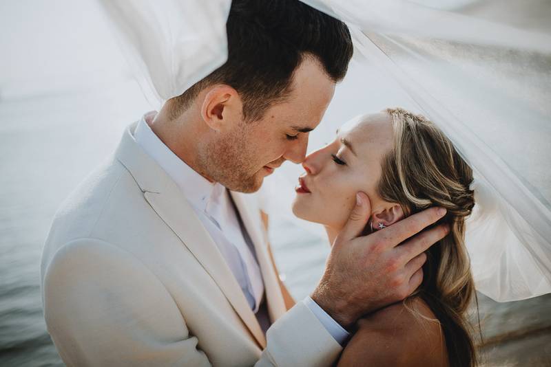 Bride and groom at hamptons beach wedding