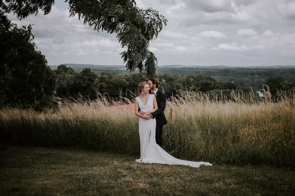 Bride and groom at red maple vineyard wedding in hudson valley