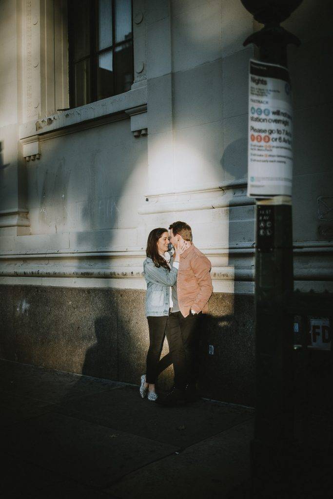Couple during engagement shoot in the west village of nyc