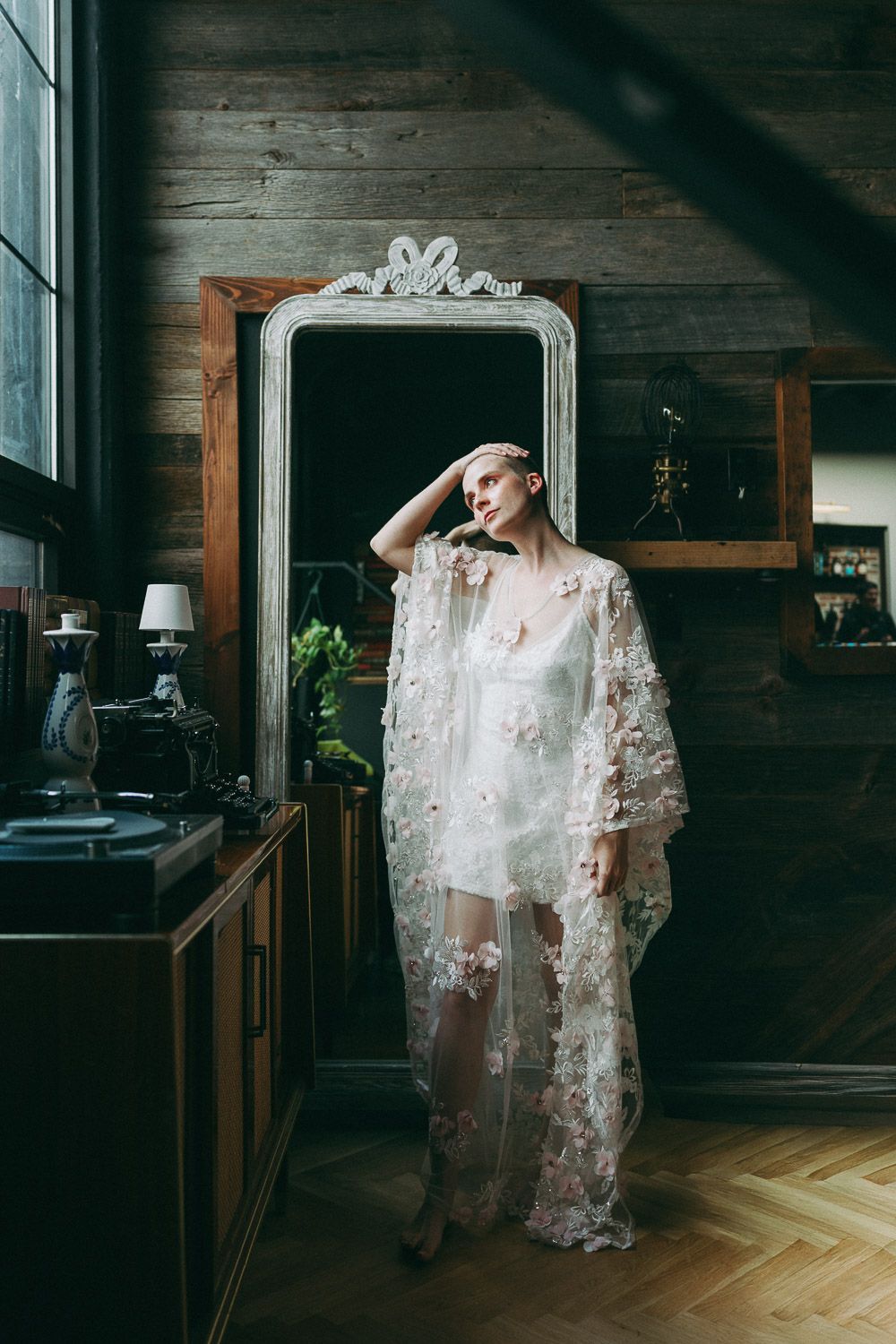 Edgy bridal portrait at brooklyn wedding