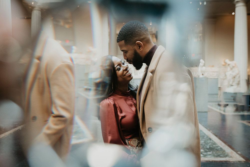 Black couple during nyc engagement shoot at the MET