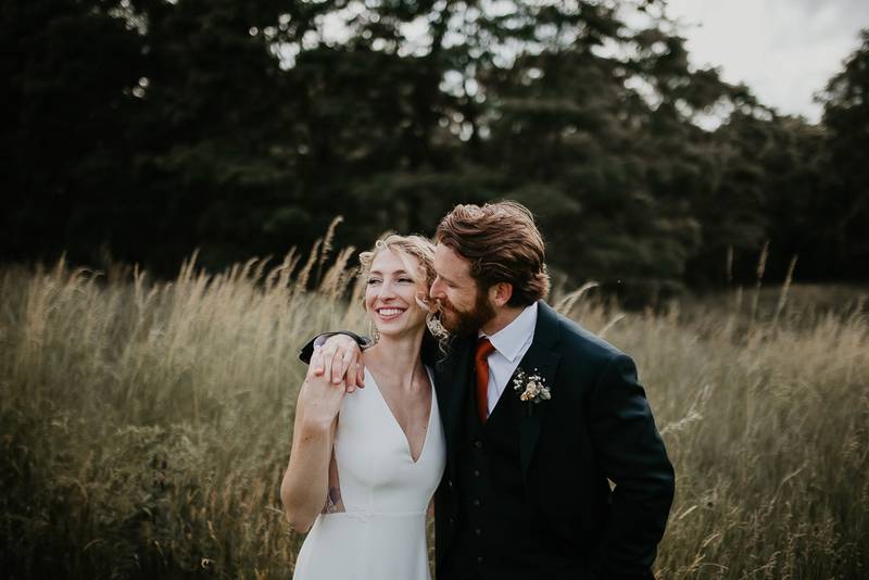 Bride and groom at red maple vineyard wedding in hudson valley