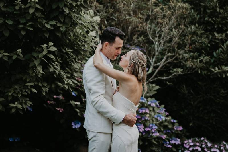 Bride and groom's first dance at hamptons backyard wedding