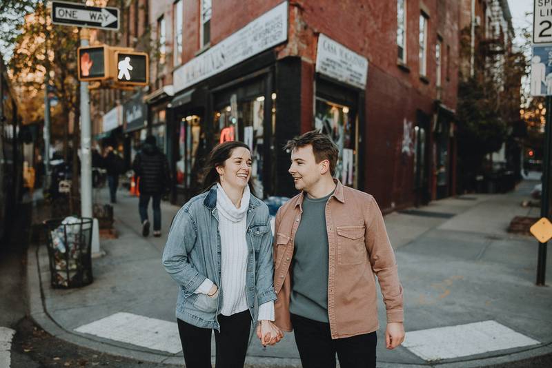 Couple during engagement shoot in the west village of nyc