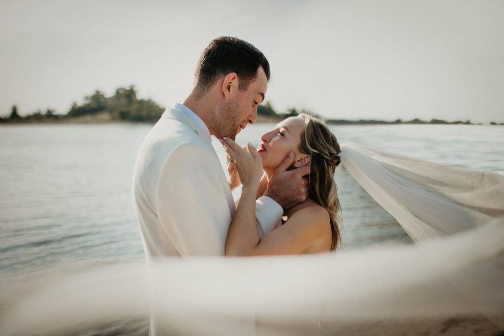 Bride and groom at hamptons beach wedding