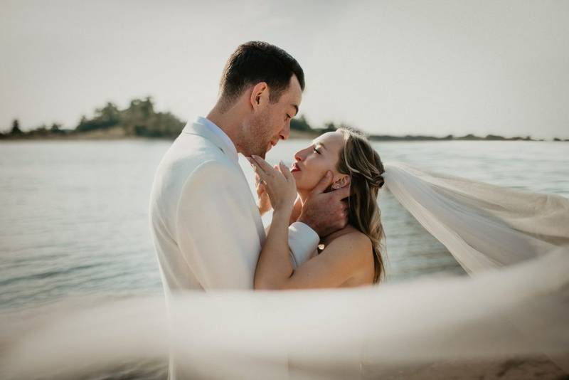 Bride and groom at hamptons beach wedding