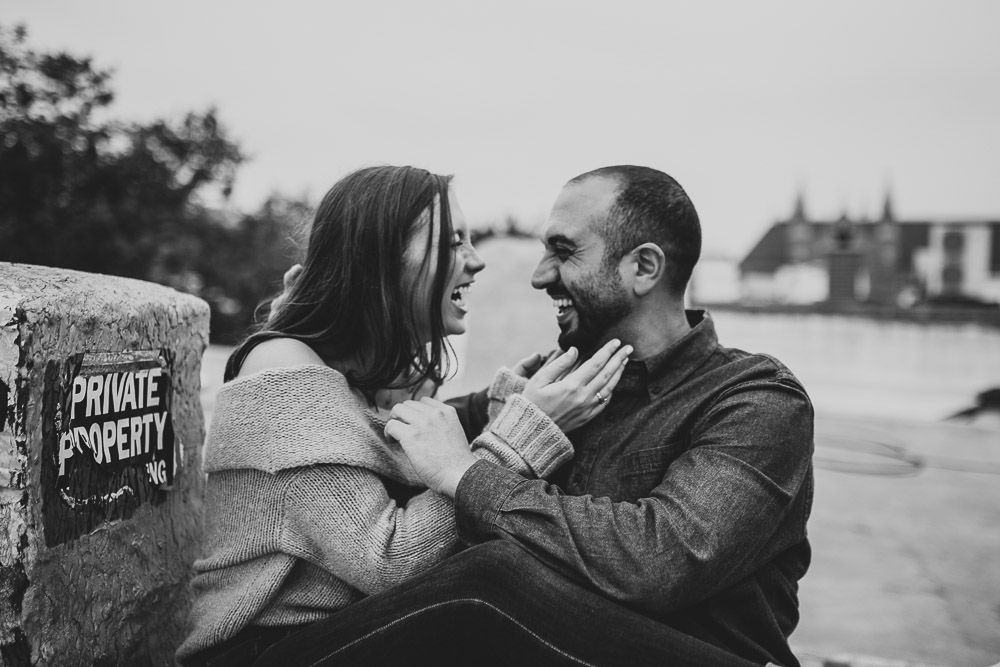 Couple during engagement photoshoot on brooklyn rooftop