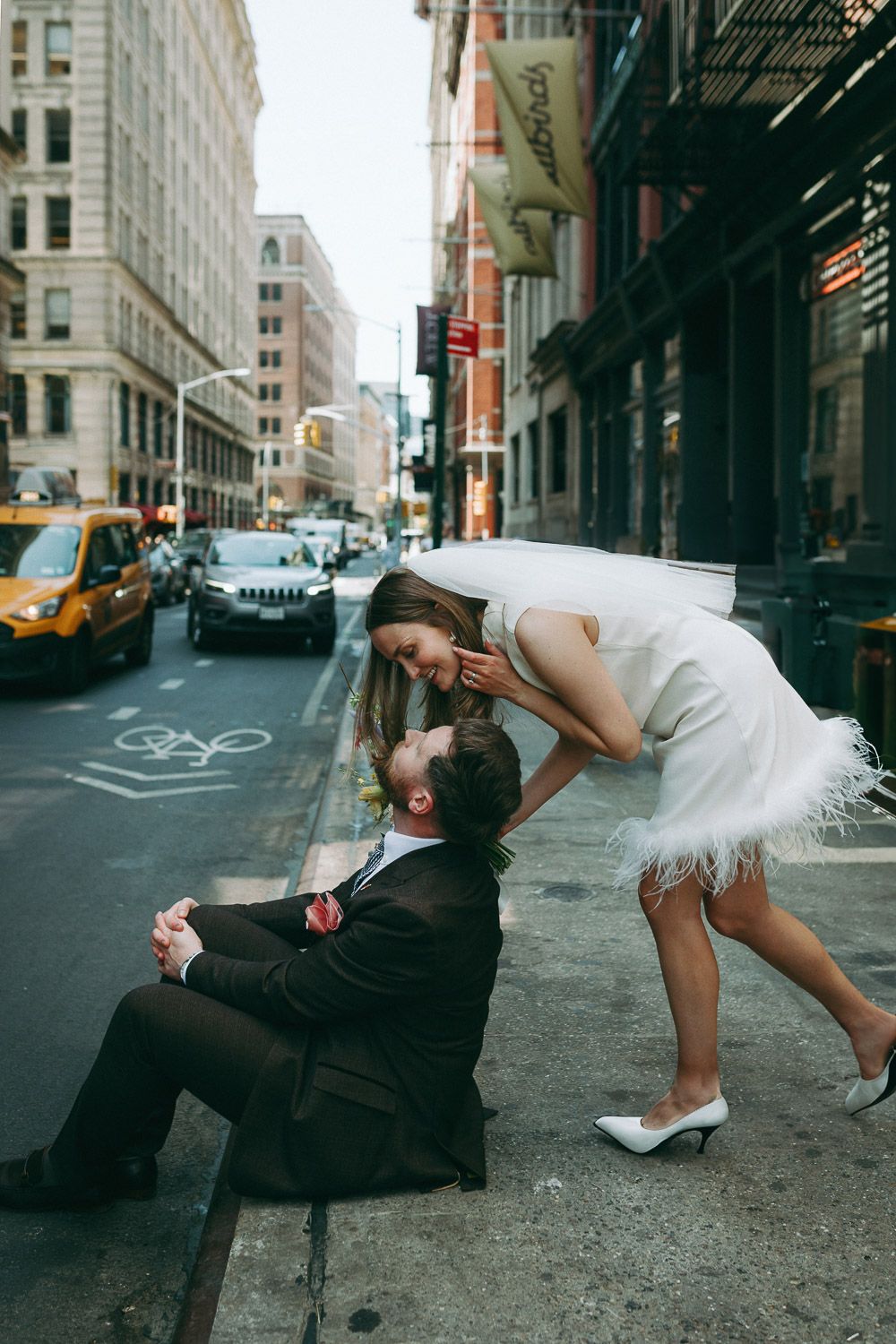 Bride and groom in soho during nyc elopement