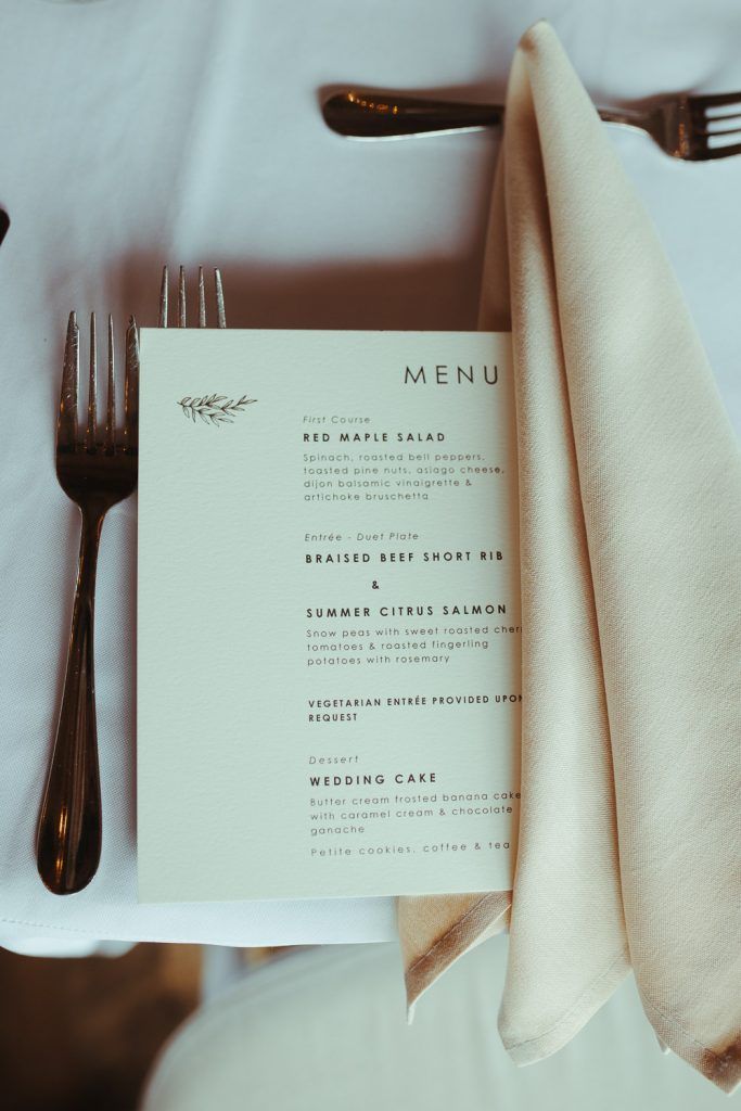 Menu at red maple vineyard wedding reception
