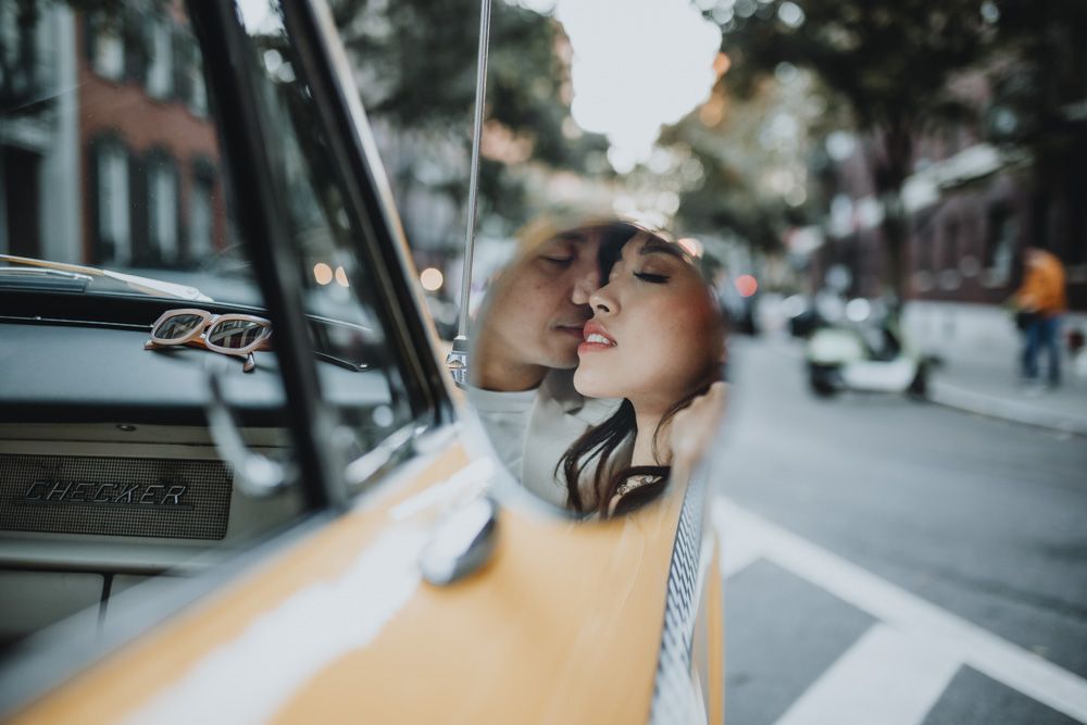 NYC elopement in vintage taxi cab
