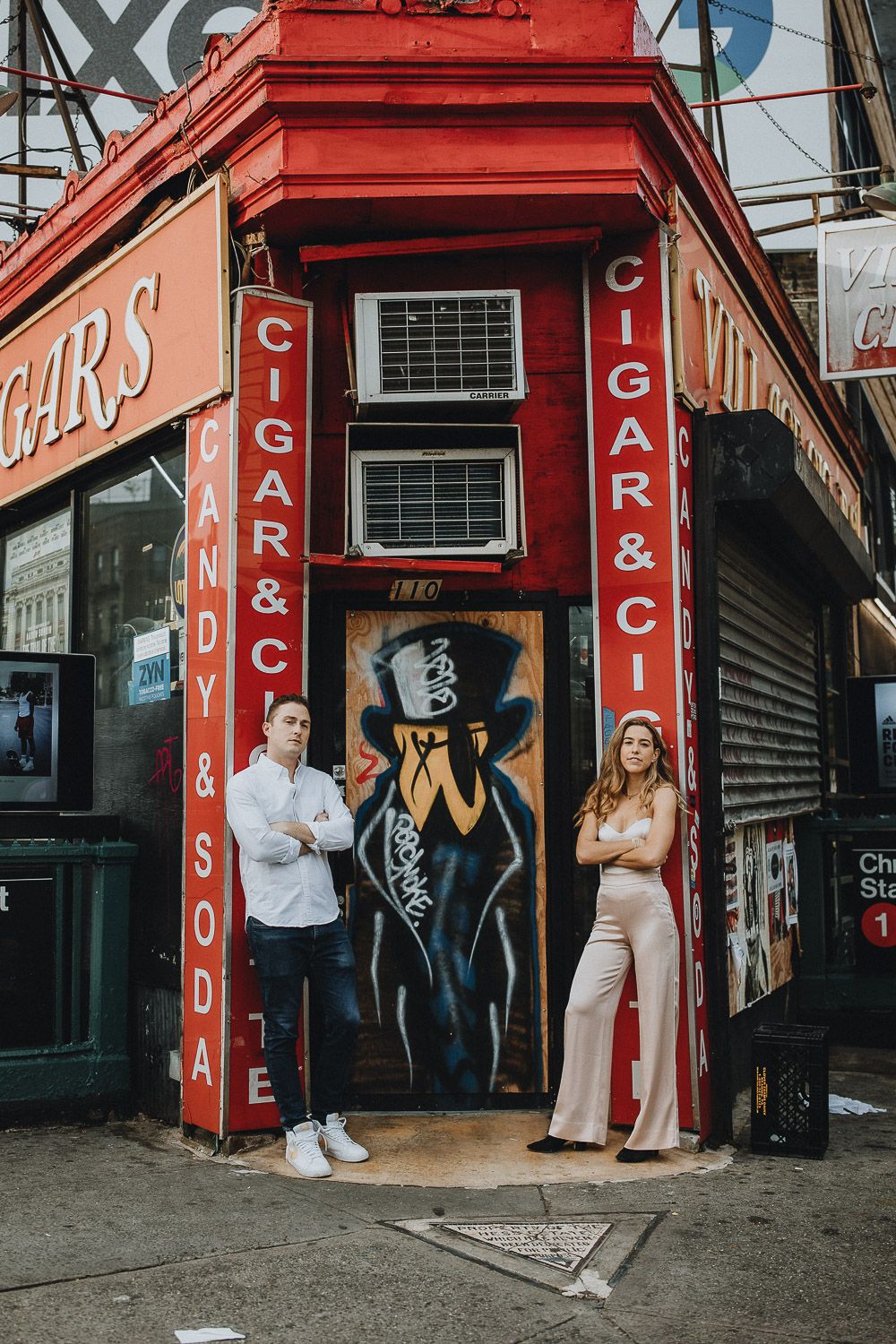 Cool couple during engagement photoshoot in the west village of nyc