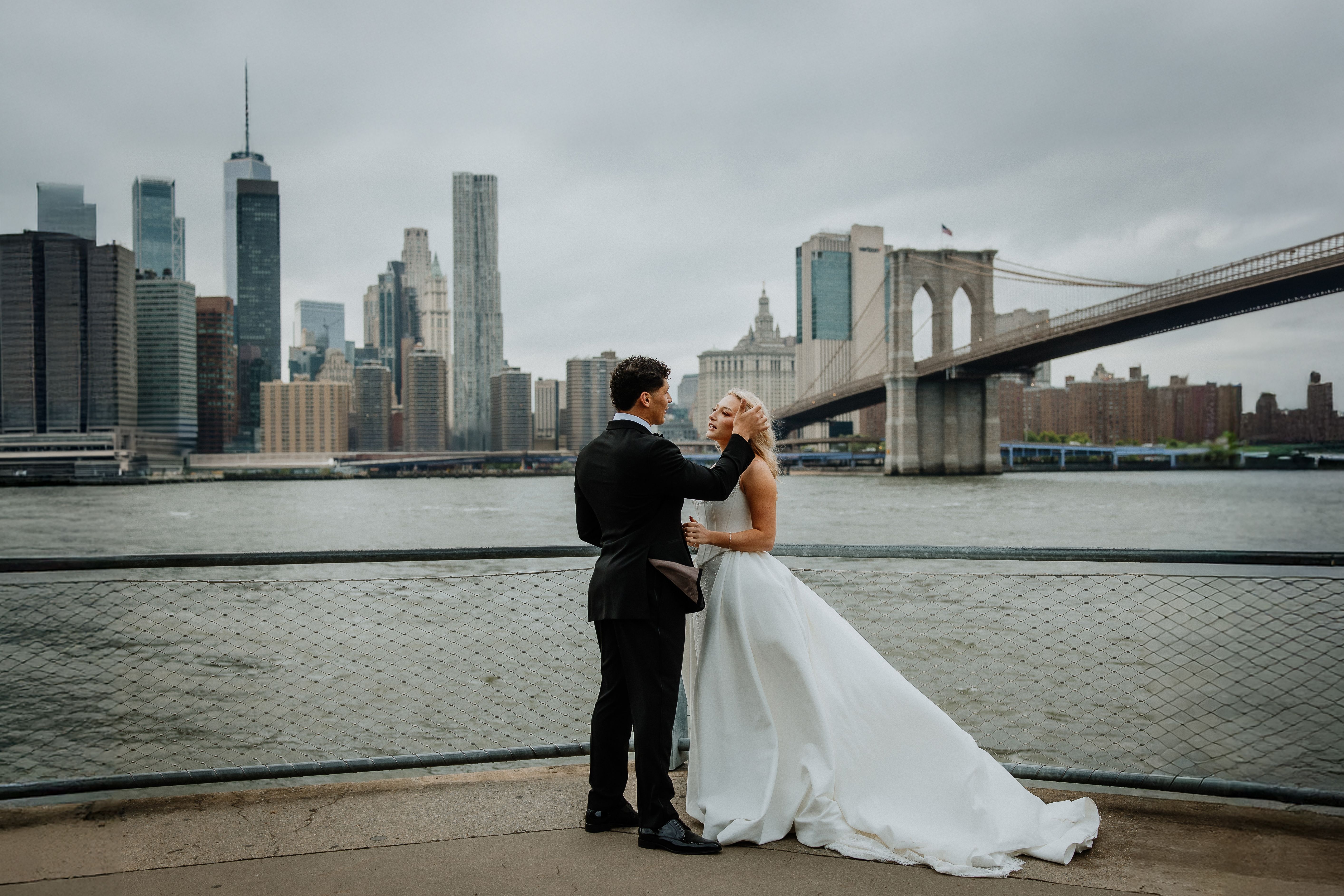 Elopement by brooklyn bridge with nyc skyline