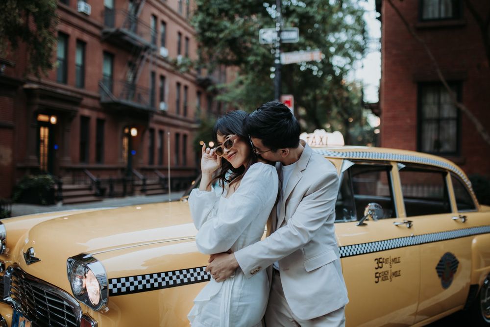 NYC elopement in vintage taxi cab