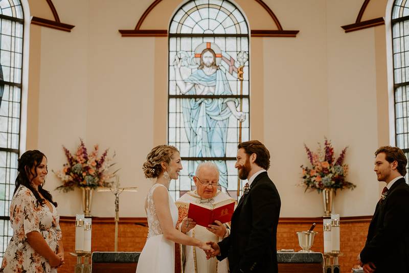 Bride and groom at hudson valley wedding ceremony