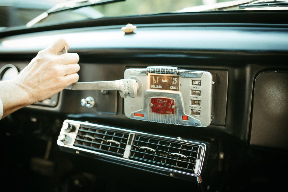 NYC engagement photoshoot in old taxi cab