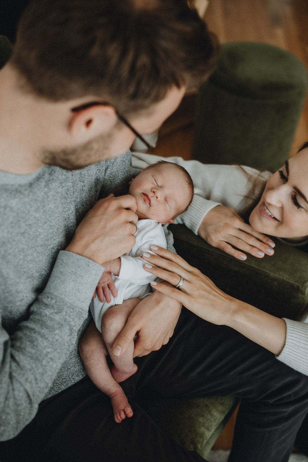 Parents and son during in home newborn photoshoot in nyc