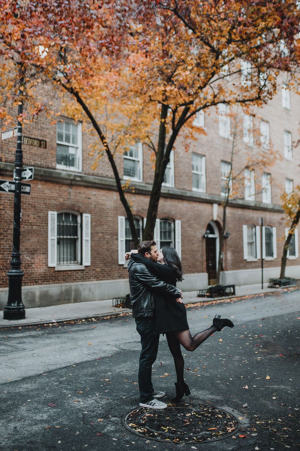 Fall engagement photo in the west village of nyc