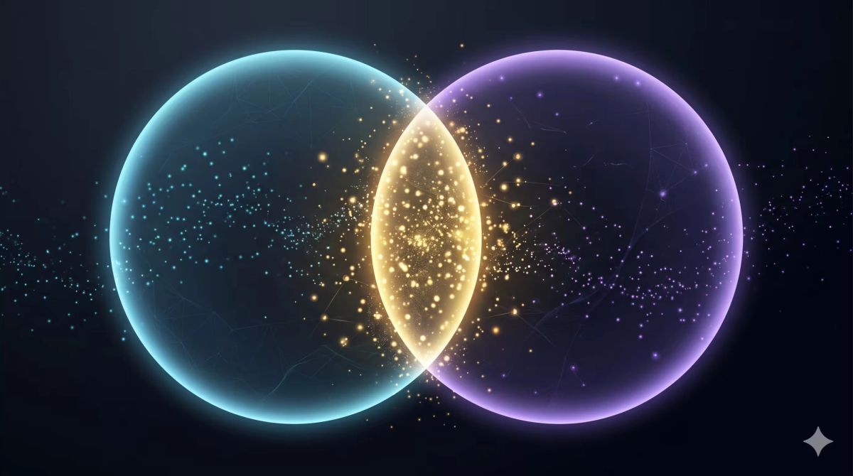 Illustration éditoriale de l'overlap cross-niche entre deux audiences créant une intersection amplifiée