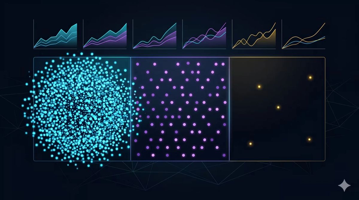 Illustration éditoriale du gradient de saturation des niches du saturé à l'émergent