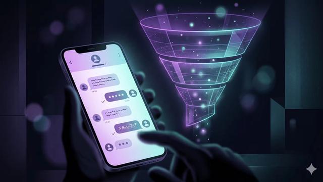 Editorial illustration of DM strategy funnel for AI creators