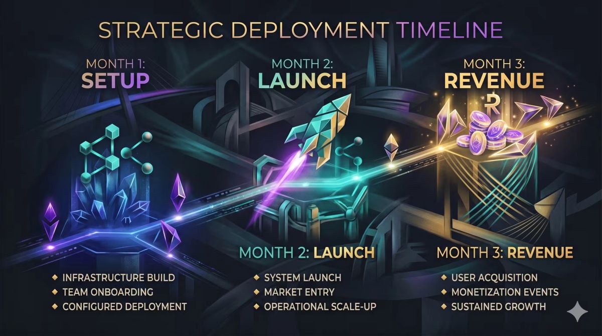 Editorial illustration of the 90-day AI creator roadmap timeline