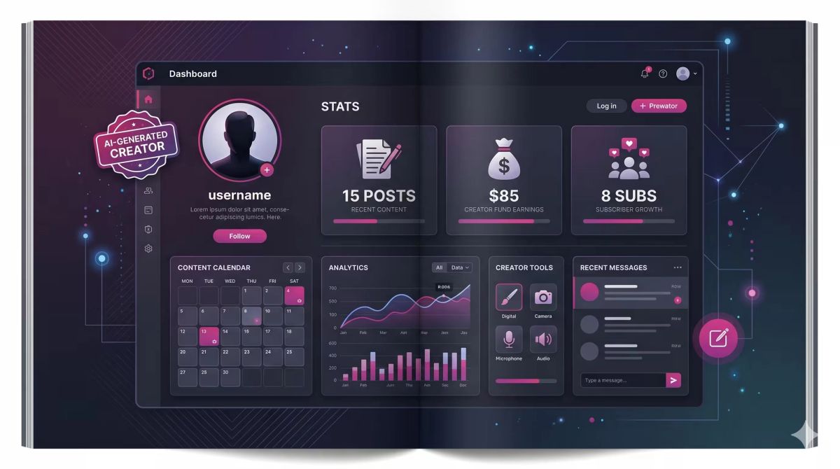 Dashboard créateur Fanvue montrant un profil AI model en première semaine