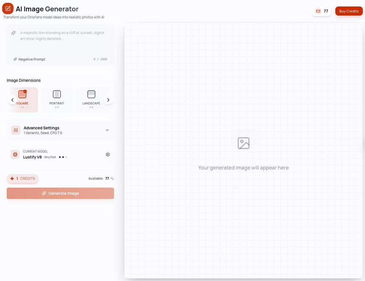 OFGenerator interface — generate with Lustify V8 in your browser without setup
