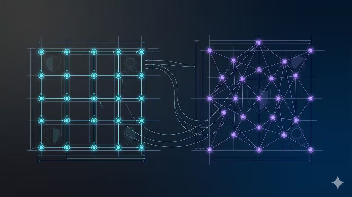 Illustration éditoriale des frameworks de vérification IA et politiques