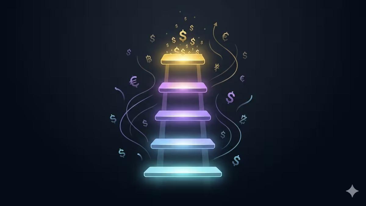 Editorial illustration of AI creator pricing strategy and revenue tiers