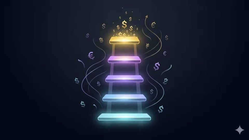 Editorial illustration of AI creator pricing strategy and revenue tiers