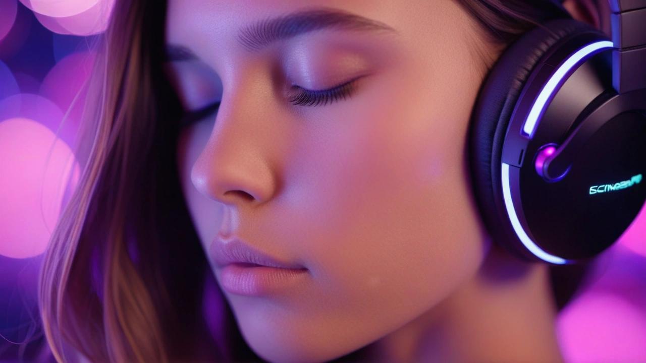 A woman with headphones illustrating the AI Voice Generator on OFGenerator