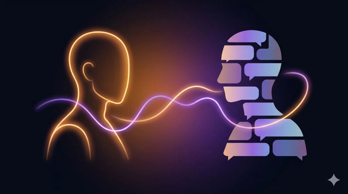 Editorial illustration of voice consistency between visual persona and DM voice