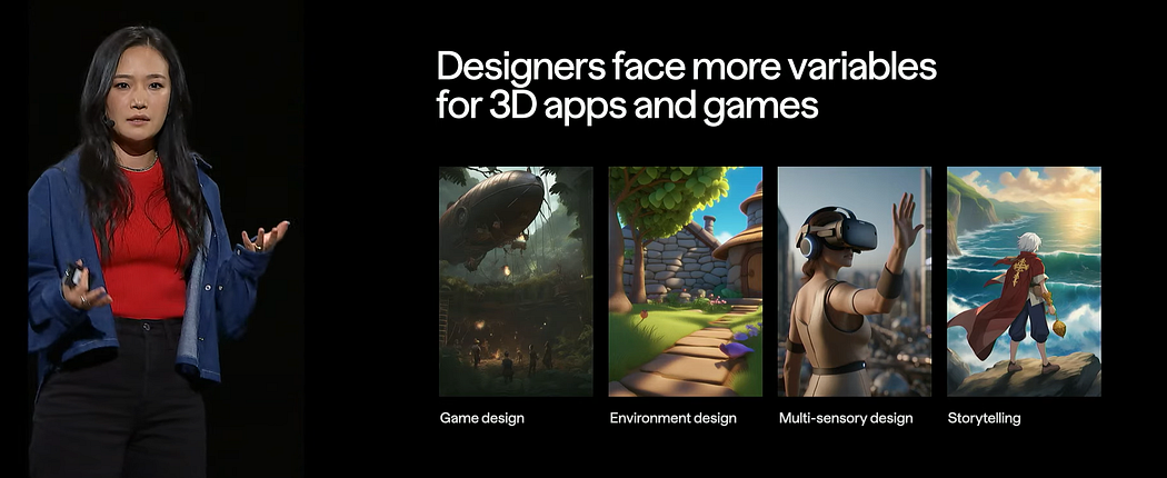 Cecilia Uhr presenting at Config 2024: designers face more variables for 3D apps and games