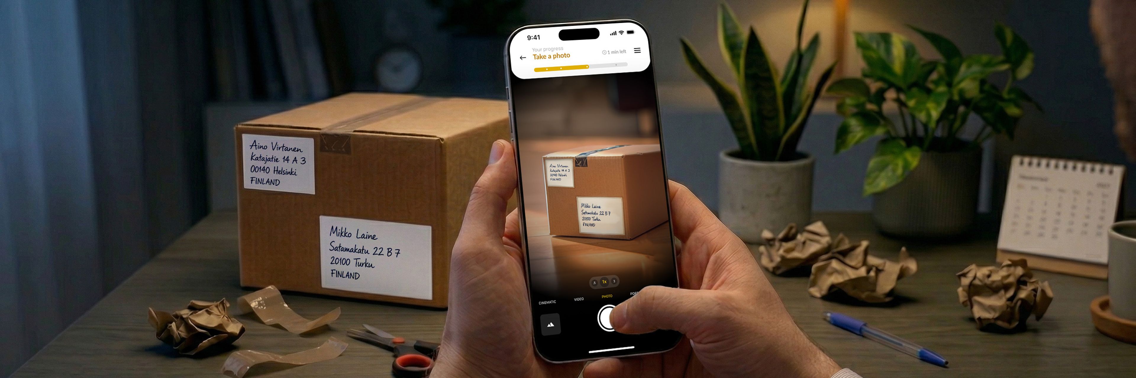 Testing the Posti parcel photo prototype on a phone