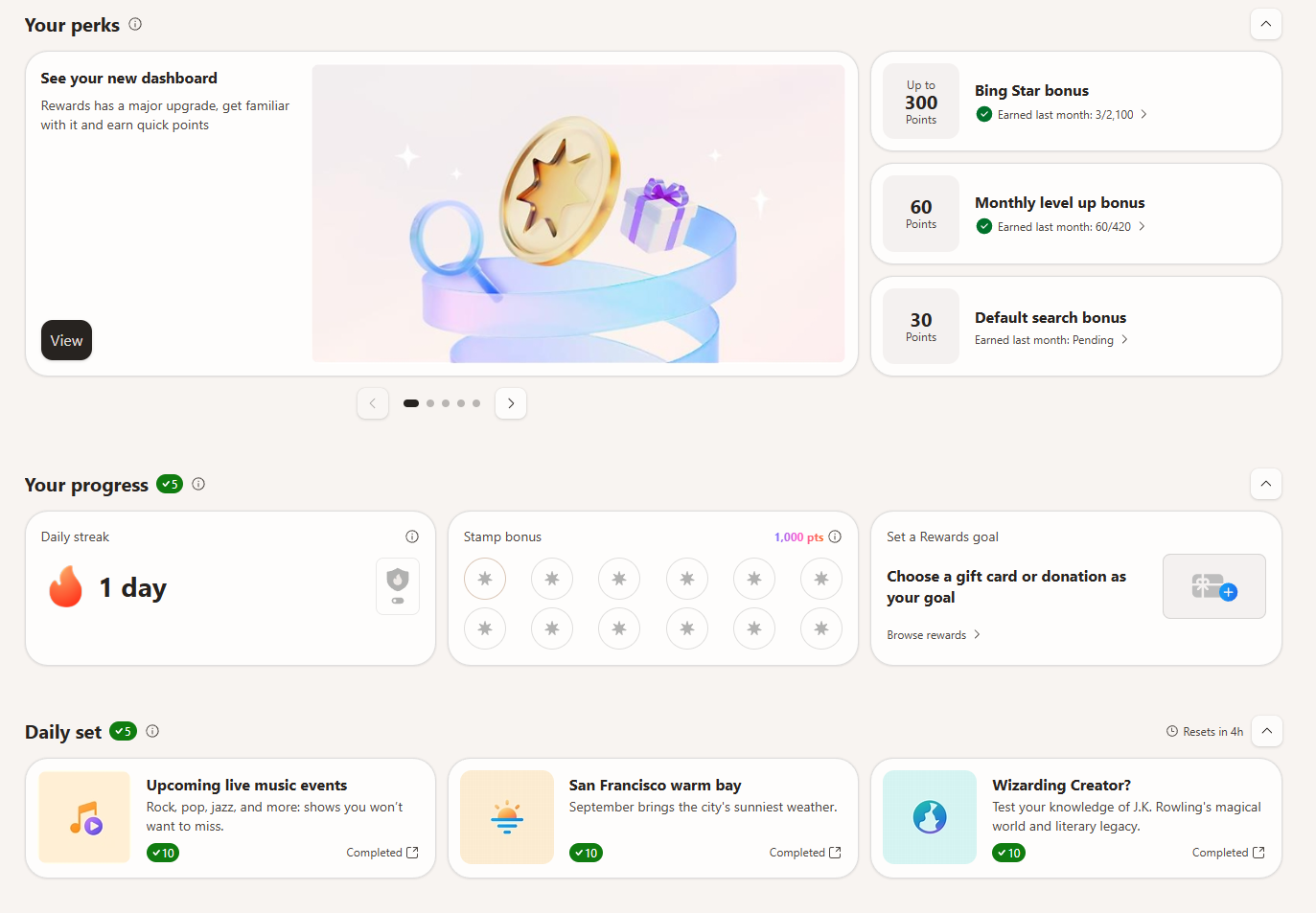 Microsoft Rewards Guide - Bing Rewards Dashboard