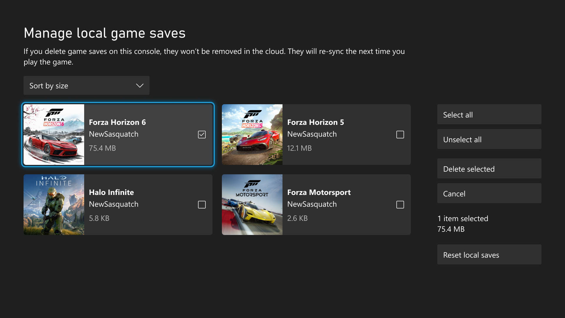 Xbox Console Update - Manage Local Game Saves