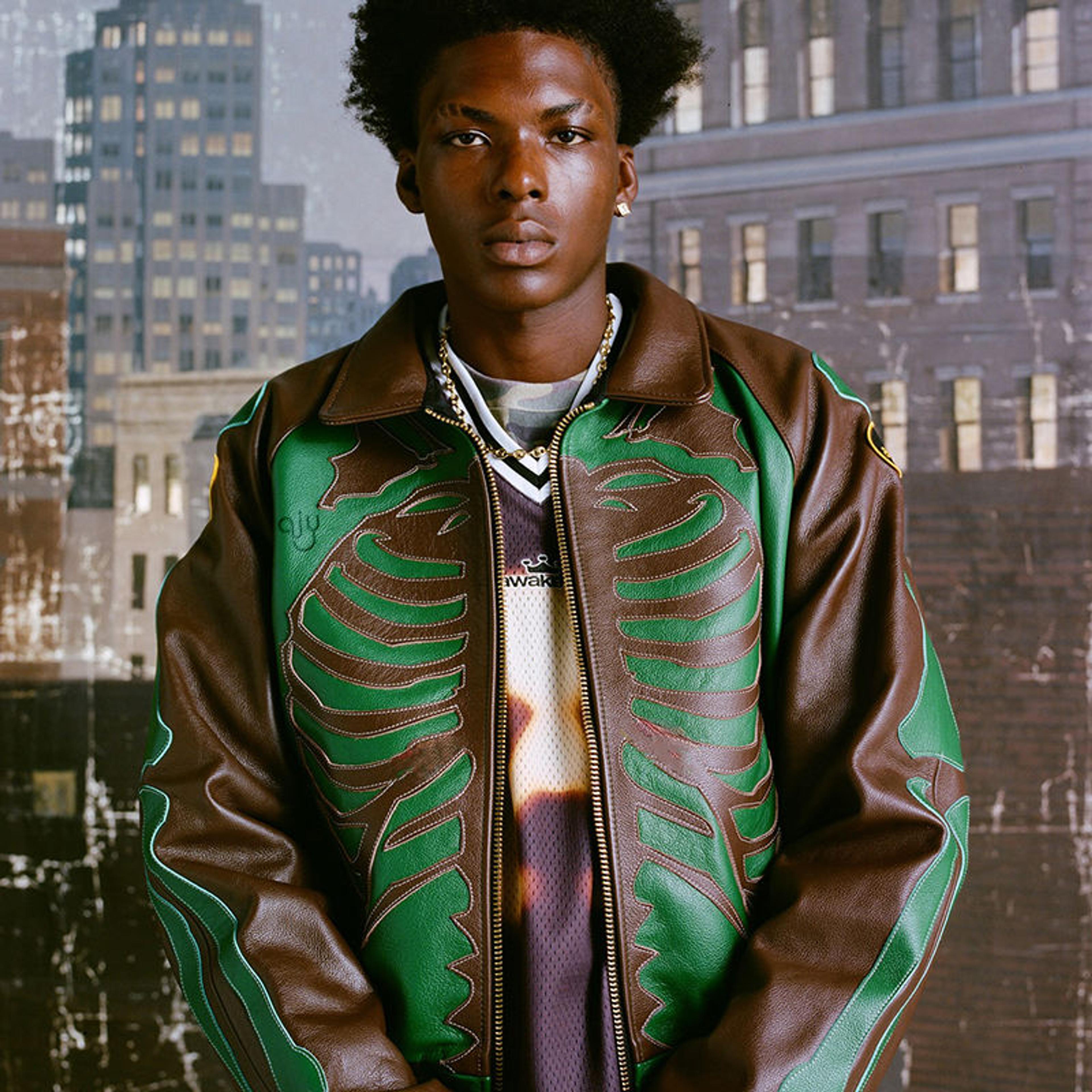 3D Embossed Lapel Zip Varsity Jacket