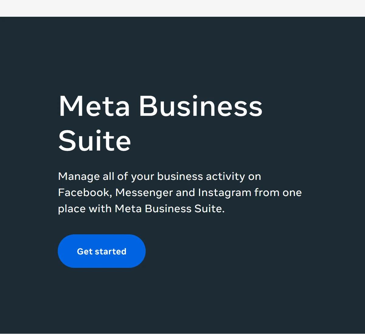 Meta Business Suite product page headline on Meta's website