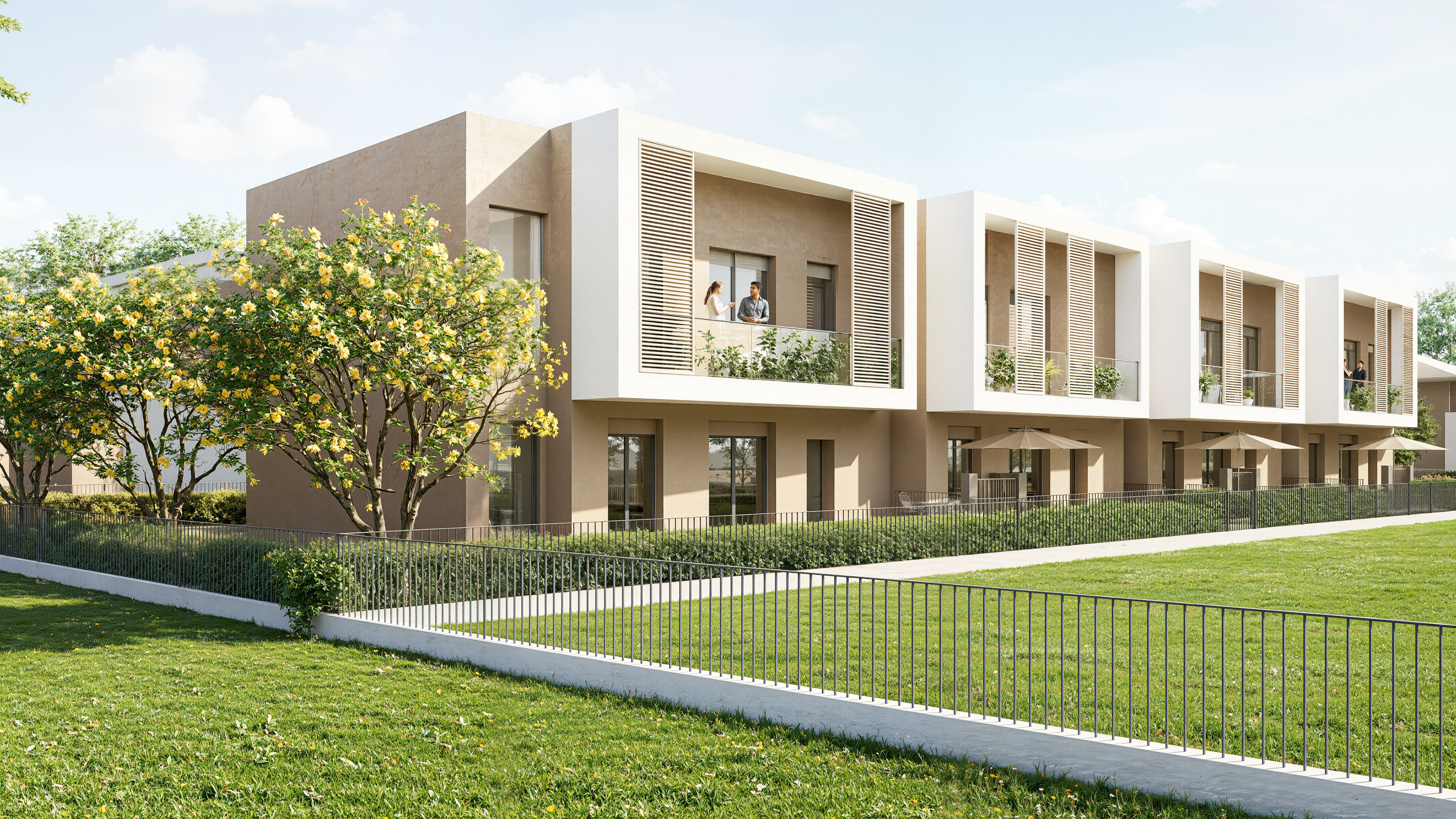 "Render fotorealistico di un progetto edilizio residenziale realizzato durante lo studio di fattibilità urbanistica e architettonica."