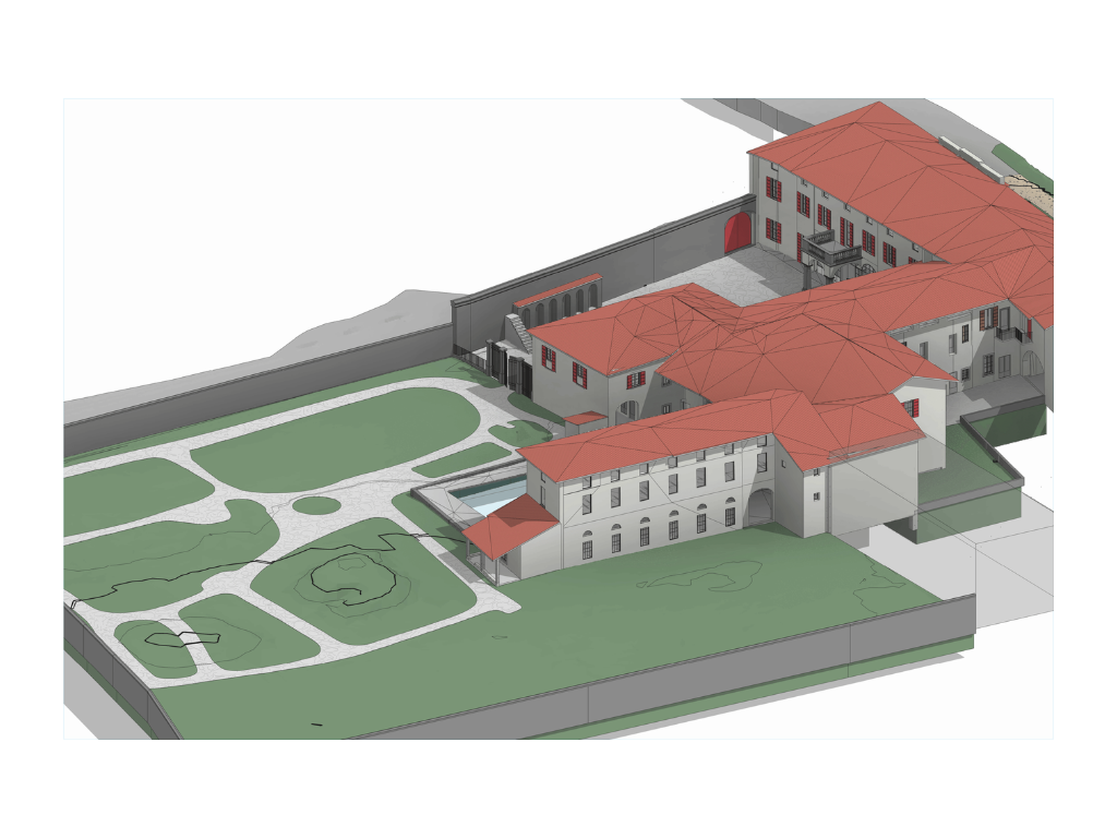 Spaccato 3D del modello BIM struttura villa storica martinengo