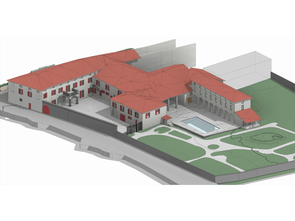 Spaccato 3D del modello BIM struttura villa storica martinengo
