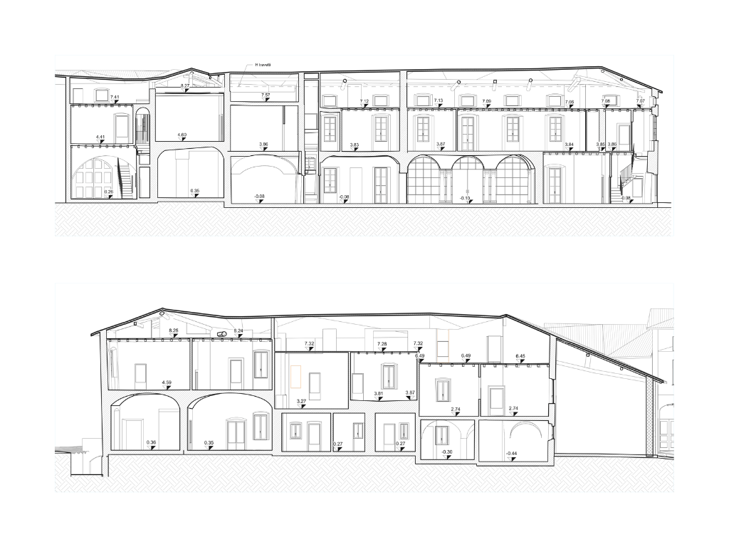 Sezioni dell’edificio storico derivate da rilievo laser scanner e modello BIM