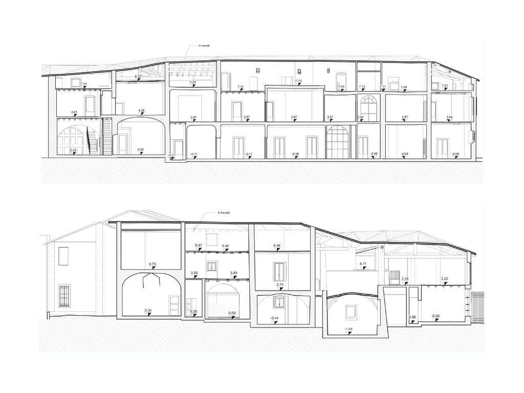 Sezioni dell’edificio storico derivate da rilievo laser scanner e modello BIM