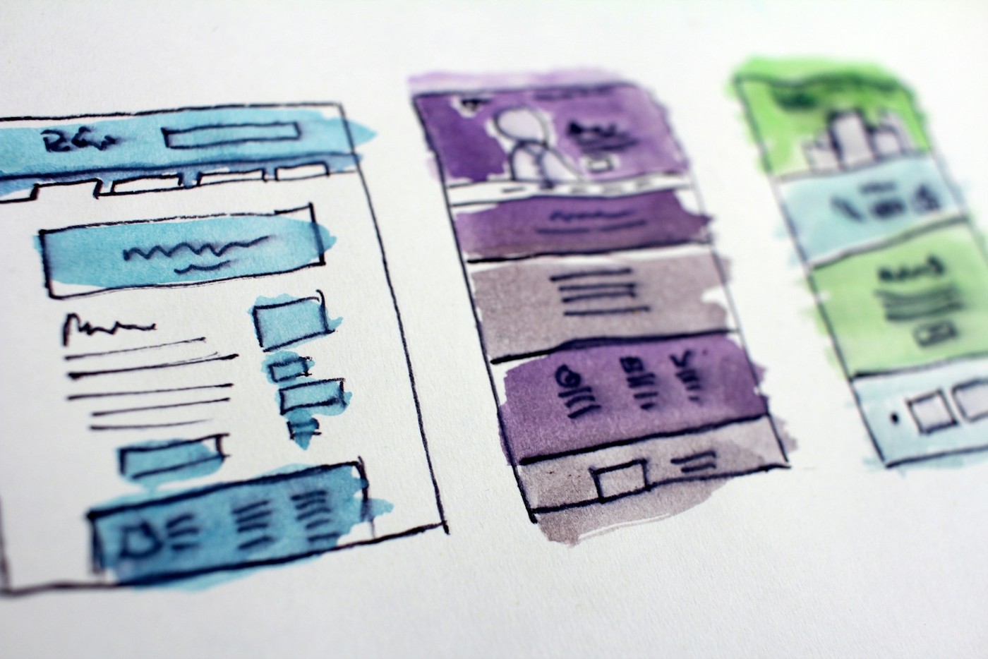 Hand-drawn wireframe sketches exploring dashboard layouts