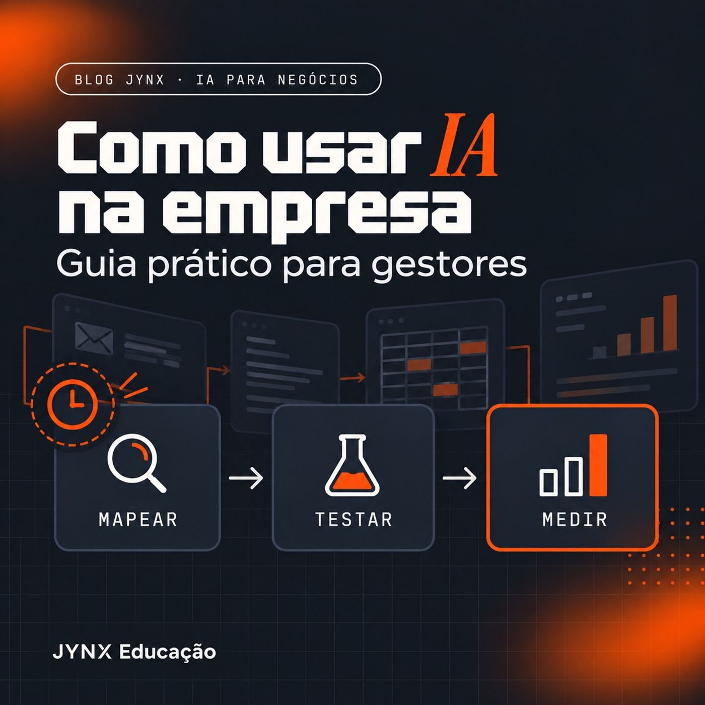 Capa do artigo Como usar IA na empresa: etapas mapear, testar e medir