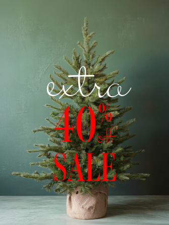 christmas tree without lights or ornaments but with winter sale message overlayed