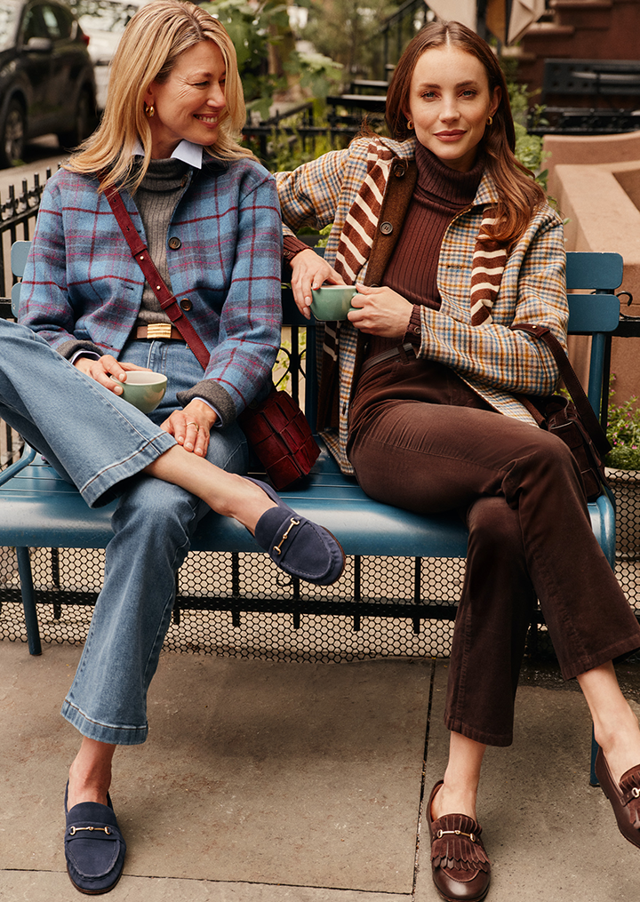 model wearing lois top, watson and pant and loafer in green.